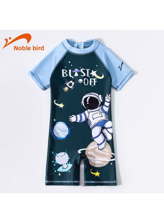 Noble Bird Children's Swimsuit One-piece Baby Cartoon Swimming Trunks Student Hot Spring Quick-drying Swimming Suit Wholesale-Color:9932 Navy Astronaut- - Image 1